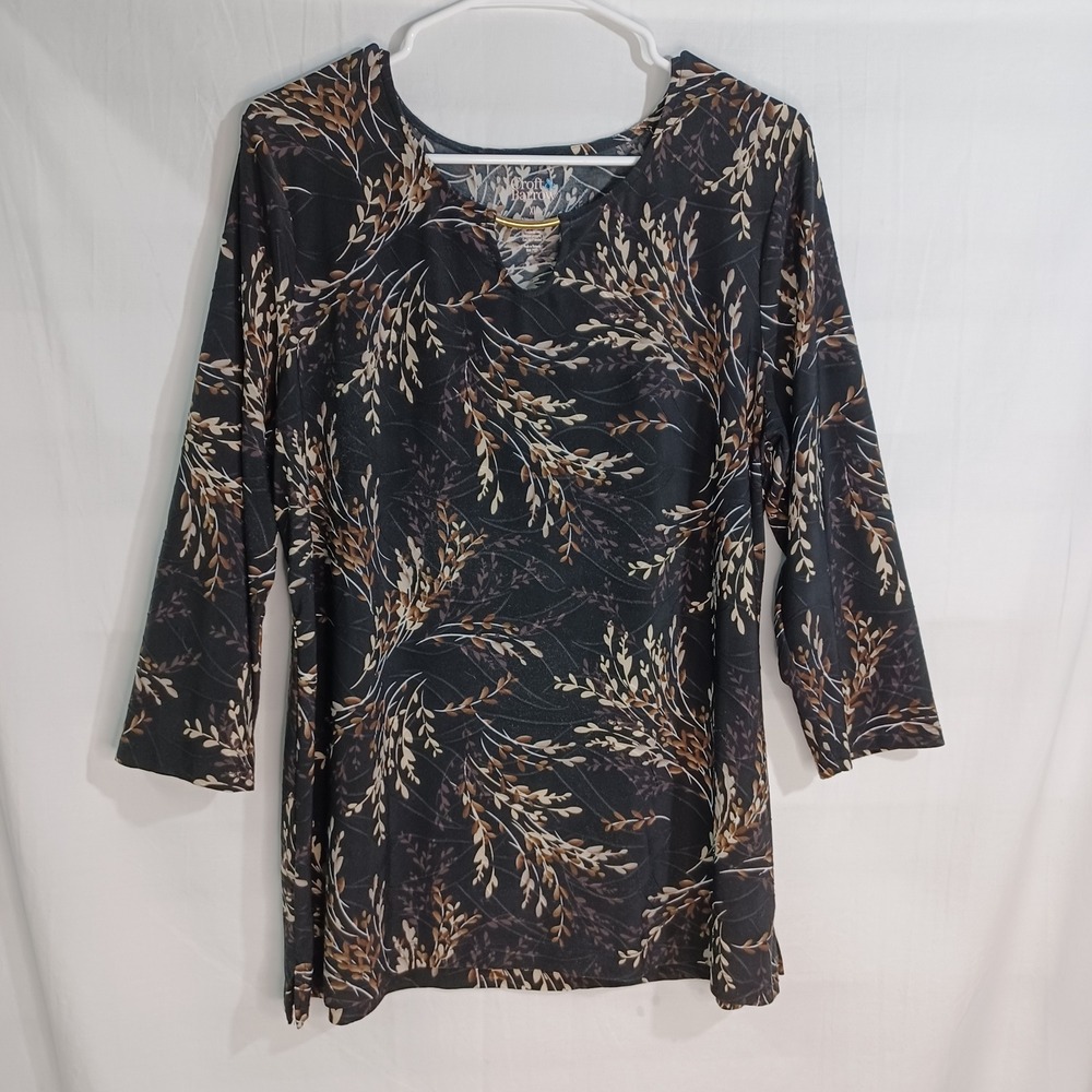Women's Croft & Barrow Black & Brown Nature Leaves/Floral Tunic Size XL